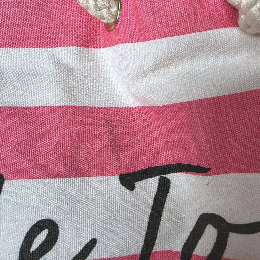 NEW Victorias Secret Striped Huge Pink And White Canvas Tote Bag Shopping Beach - Picture 7 of 10